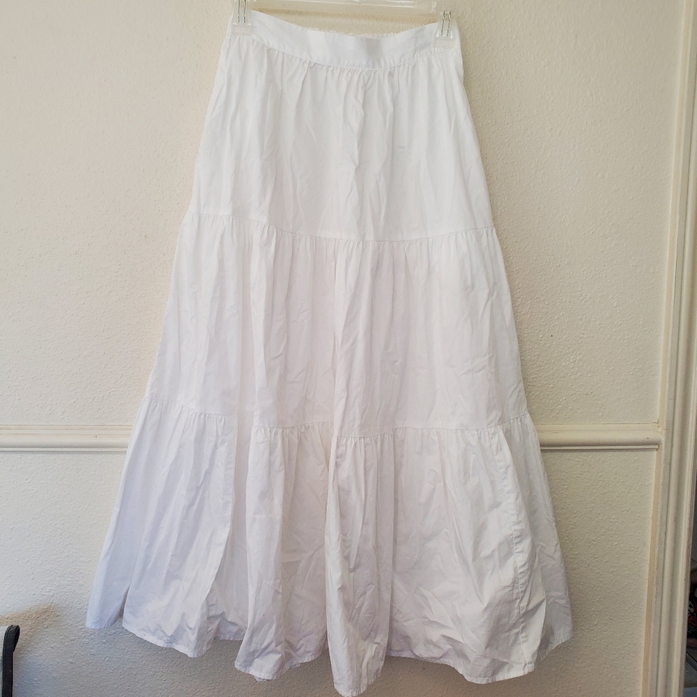 XiRENA Angeline Tiered Skirt Midi Crisp White A-Line Skirt